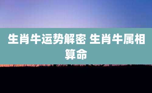 生肖牛运势解密 生肖牛属相算命