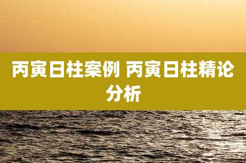 丙寅日柱案例 丙寅日柱精论分析