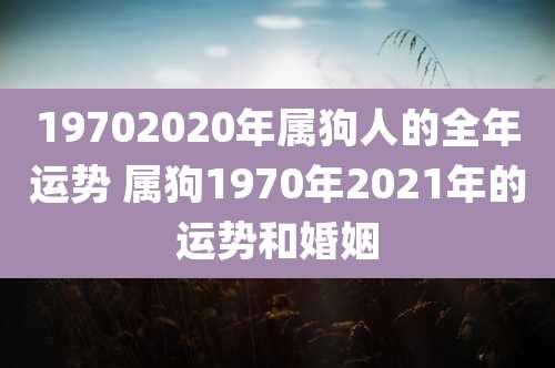 19702020年属狗人的全年运势 属狗1970年2021年的运势和婚姻