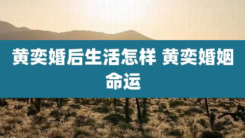 黄奕婚后生活怎样 黄奕婚姻命运