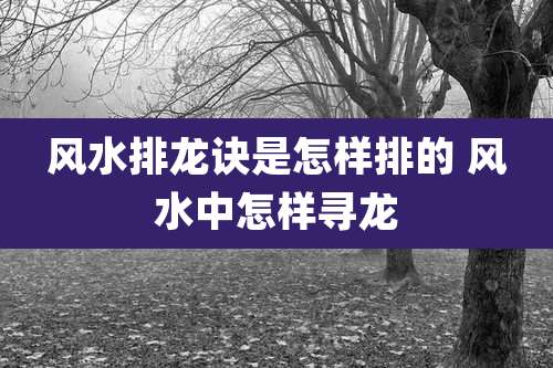 风水排龙诀是怎样排的 风水中怎样寻龙