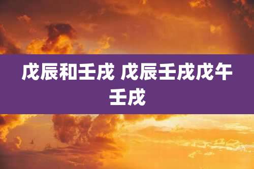 戊辰和壬戌 戊辰壬戌戊午壬戌