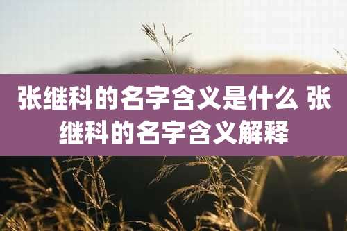 张继科的名字含义是什么 张继科的名字含义解释
