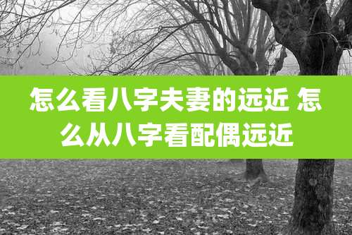 怎么看八字夫妻的远近 怎么从八字看配偶远近
