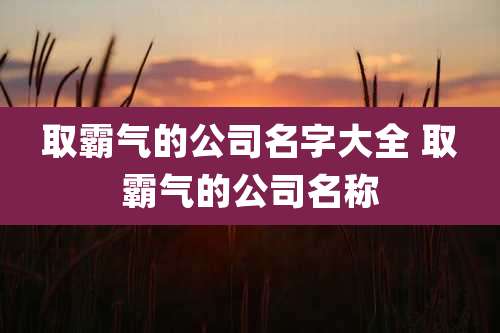 取霸气的公司名字大全 取霸气的公司名称