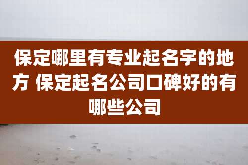 保定哪里有专业起名字的地方 保定起名公司口碑好的有哪些公司