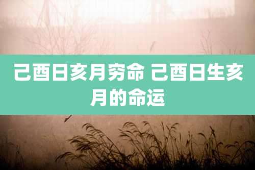 己酉日亥月穷命 己酉日生亥月的命运