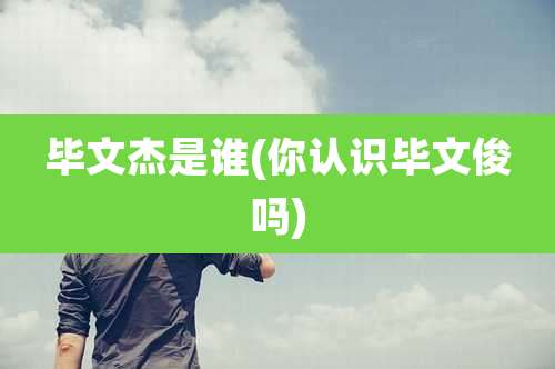 毕文杰是谁(你认识毕文俊吗)