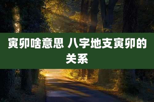 寅卯啥意思 八字地支寅卯的关系