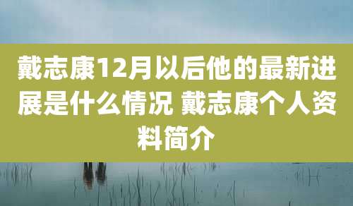 戴志康12月以后他的最新进展是什么情况 戴志康个人资料简介