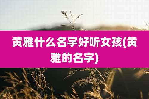 黄雅什么名字好听女孩(黄雅的名字)