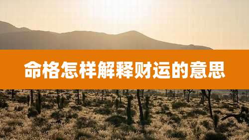 命格怎样解释财运的意思