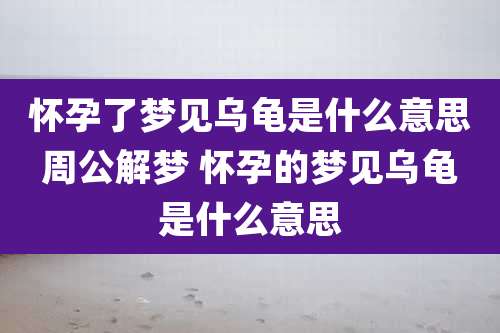 怀孕了梦见乌龟是什么意思周公解梦 怀孕的梦见乌龟是什么意思