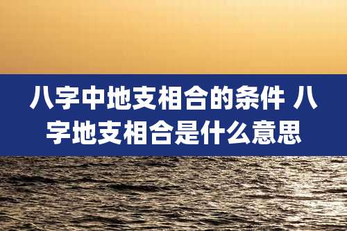 八字中地支相合的条件 八字地支相合是什么意思