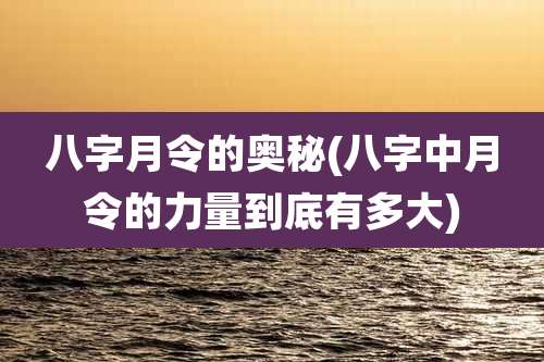 八字月令的奥秘(八字中月令的力量到底有多大)