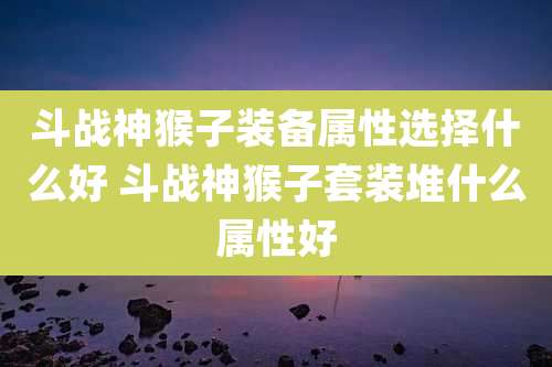 斗战神猴子装备属性选择什么好 斗战神猴子套装堆什么属性好