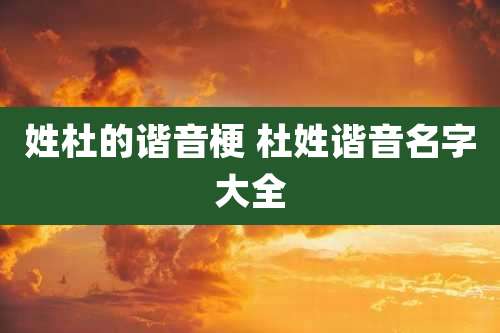姓杜的谐音梗 杜姓谐音名字大全