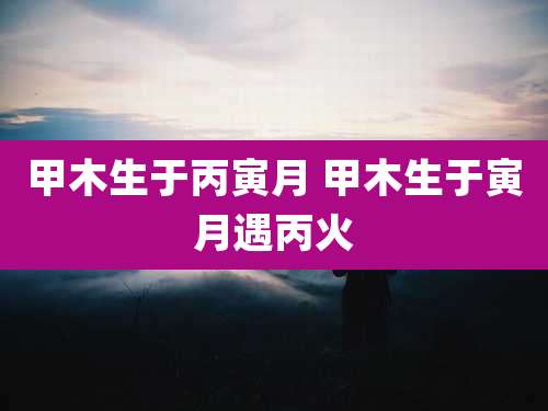 甲木生于丙寅月 甲木生于寅月遇丙火