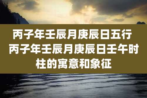 丙子年壬辰月庚辰日五行 丙子年壬辰月庚辰日壬午时柱的寓意和象征