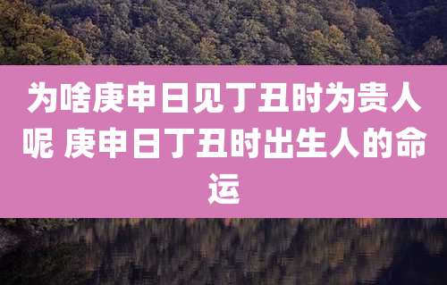 为啥庚申日见丁丑时为贵人呢 庚申日丁丑时出生人的命运