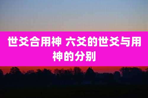 世爻合用神 六爻的世爻与用神的分别