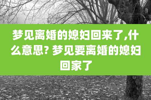 梦见离婚的媳妇回来了,什么意思? 梦见要离婚的媳妇回家了