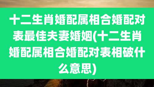 十二生肖婚配属相合婚配对表最佳夫妻婚姻(十二生肖婚配属相合婚配对表相破什么意思)