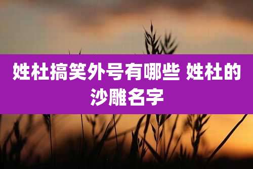 姓杜搞笑外号有哪些 姓杜的沙雕名字