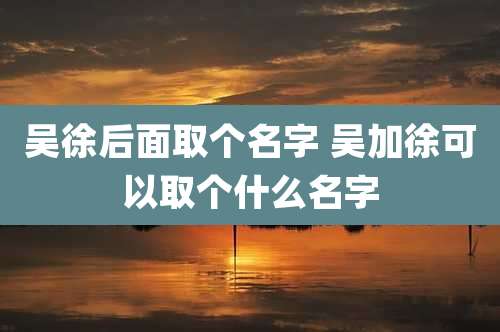 吴徐后面取个名字 吴加徐可以取个什么名字