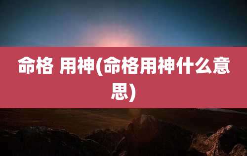 命格 用神(命格用神什么意思)