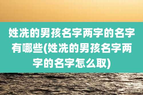 姓冼的男孩名字两字的名字有哪些(姓冼的男孩名字两字的名字怎么取)