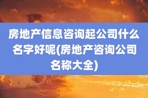 房地产信息咨询起公司什么名字好呢(房地产咨询公司名称大全)