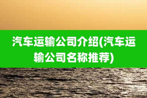 汽车运输公司介绍(汽车运输公司名称推荐)