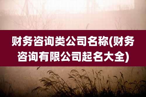财务咨询类公司名称(财务咨询有限公司起名大全)