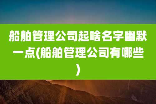 船舶管理公司起啥名字幽默一点(船舶管理公司有哪些)