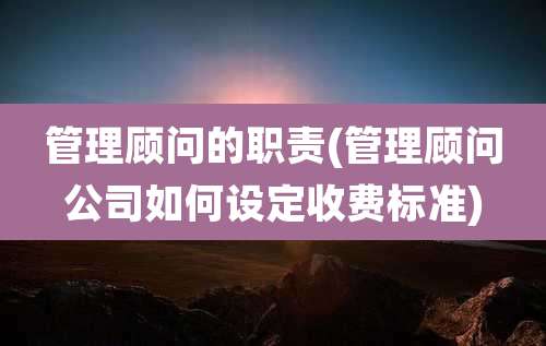 管理顾问的职责(管理顾问公司如何设定收费标准)