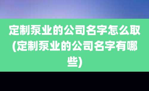 定制泵业的公司名字怎么取(定制泵业的公司名字有哪些)