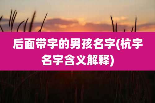 后面带宇的男孩名字(杭宇名字含义解释)