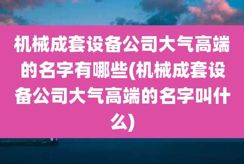 机械成套设备公司大气高端的名字有哪些(机械成套设备公司大气高端的名字叫什么)