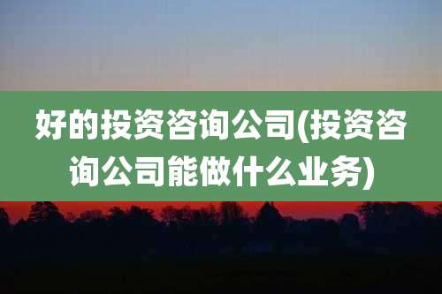 好的投资咨询公司(投资咨询公司能做什么业务)