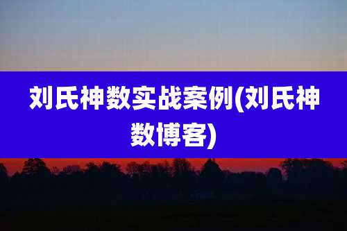 刘氏神数实战案例(刘氏神数博客)