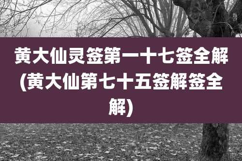 黄大仙灵签第一十七签全解(黄大仙第七十五签解签全解)