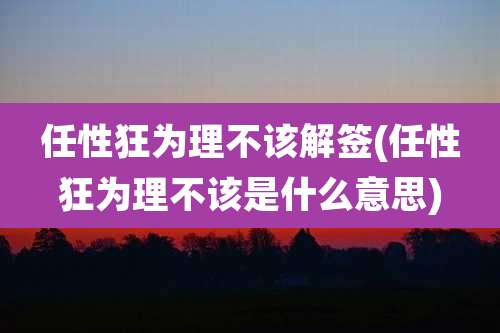 任性狂为理不该解签(任性狂为理不该是什么意思)