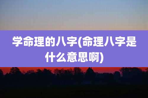 学命理的八字(命理八字是什么意思啊)