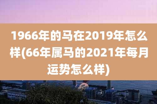 1966年的马在2019年怎么样(66年属马的2021年每月运势怎么样)