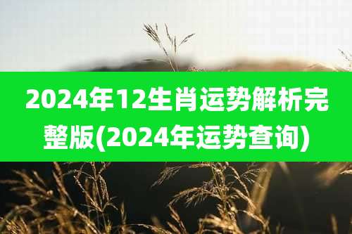 2024年12生肖运势解析完整版(2024年运势查询)