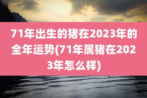 71年出生的猪在2023年的全年运势(71年属猪在2023年怎么样)