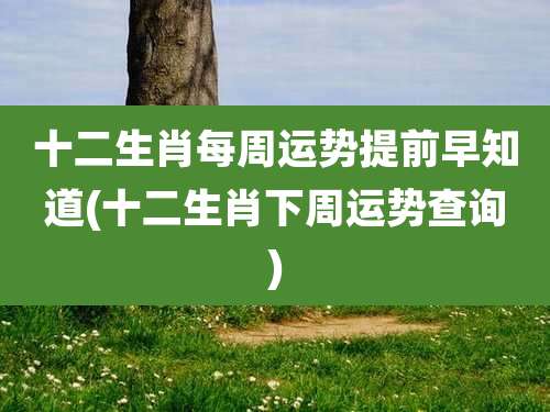 十二生肖每周运势提前早知道(十二生肖下周运势查询)