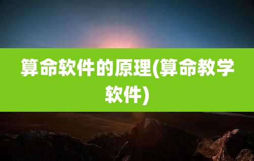 算命软件的原理(算命教学软件)