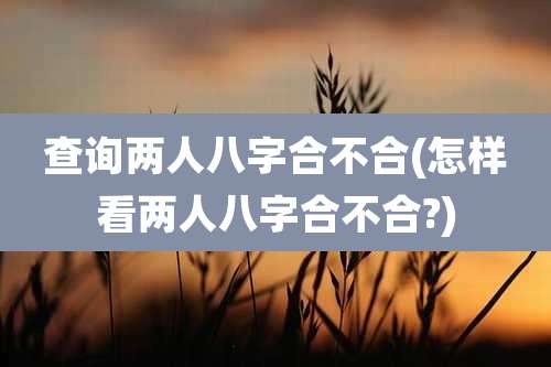 查询两人八字合不合(怎样看两人八字合不合?)